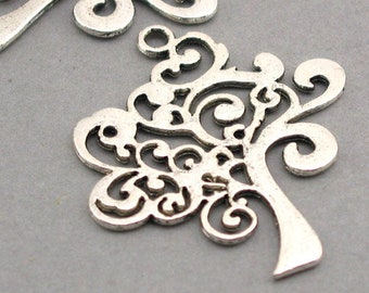 Tree Charms, Large Tree of Life pendant beads, up to 6 pcs, Antique Silver 37X41mm CM0323S