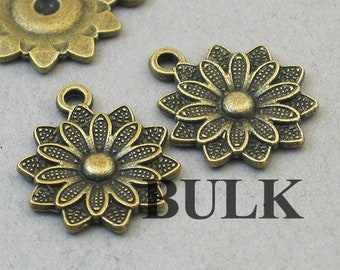 BULK 25 Flower Charms, Wholesale Daisy Flower pendant beads, Antique Bronze 19X23mm CM1134B