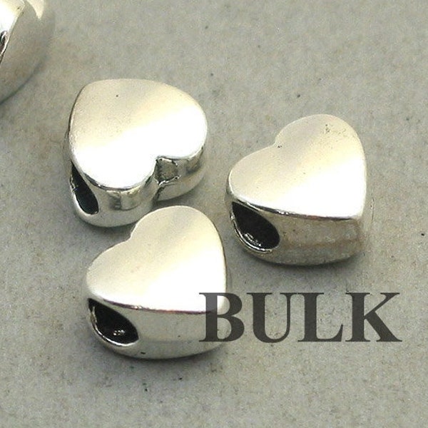 BULK 20 Heart Large Hole Beads, Wholesale Love Large Hole pendant beads, Antique Silver 11X11mm BD0263S