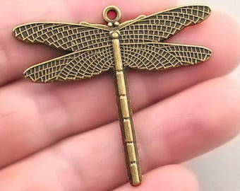 Dragonfly Charms, Large Dragonfly pendant beads, up to 4 pcs, Antique Bronze 41X46mm CM1191B