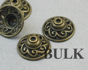 BULK 50 Flower Bead Caps, Wholesale Vine Wave Bead Caps, Antique Bronze 15mm BD0185BC