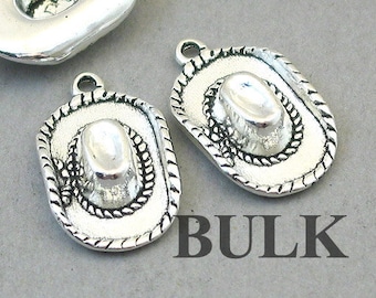 BULK 20 Cowboy Hat Charms, Wholesale Mexican Hat pendant beads, 3D, Antique Silver 13X22X5mm CM1695S
