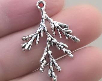 Juniper Charms, Pine Needle, Juniper Branch pendant beads, up to 20 pcs, Antique Silver 24X34mm CM1954S