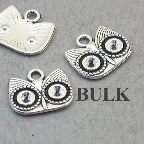 BULK 30 Owl Charms, Wholesale Owl Head pendant beads, Antique Silver 12X15mm CM1136S