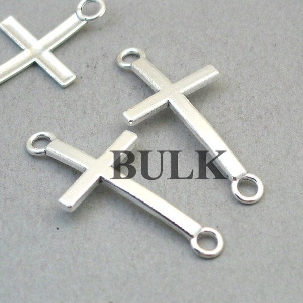 BULK 15 Cross Charm Connectors, Wholesale Bracelet Cross Link pendant beads, Antique Silver 21X43mm CM0605S