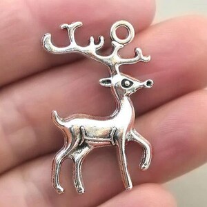 Deer Charms, Deer with Antler pendant beads, up to 15 pcs, Antique Silver 22X37mm CM1658S