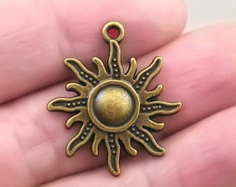 Sun Charm, Sunshine pendant beads, up to 8 pcs, Antique Bronze 24X28mm CM1205B