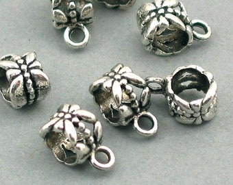 Leaf Tube Bail, Flower Bail, up to 16 pcs, Antique Silver 7X11mm BS01032SB