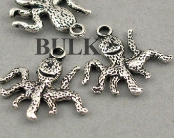BULK 50 Octopus charms antique silver tone FF117