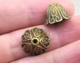 Flower Bead Caps, Bell Flower Bead Caps, up to 30 pcs, Antique Bronze 15mm BD0191BC