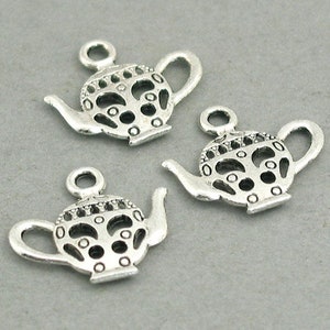 Teapot Charms, Tea kettle pendant beads, up to 40 pcs, Antique Silver 15X18mm CM0460S