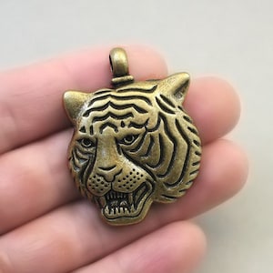 Large Tiger Charms, Tiger Head Pendant beads, up to 5 pcs, Antique Bronze 34X45mm CM0325B