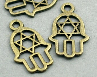 Hamsa Charms, Hamsa Hand pendant beads, up to 16 pcs, Antique Bronze 12X21mm CM0333B