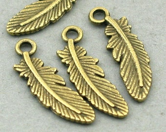 Feather Charms, Feather pendant beads, up to 16 pcs, Antique Bronze 6X23mm CM0593B