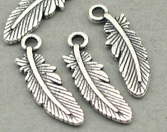 Feather Charms, Feather pendant beads, up to 16 pcs, Antique Silver 6X23mm CM0593S