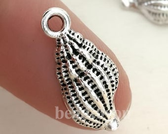 Shell Charms, Sea Shell pendant beads, up to 40 pcs, Antique Silver 9X20mm CM0012S