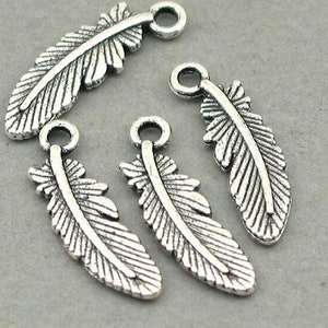 Feather Charms, Feather pendant beads, up to 40 pcs, Antique Silver 6X23mm CM0593S