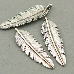 Feather Charms, Feather pendant beads, up to 12 pcs, Antique Silver 11X37mm CM0592S