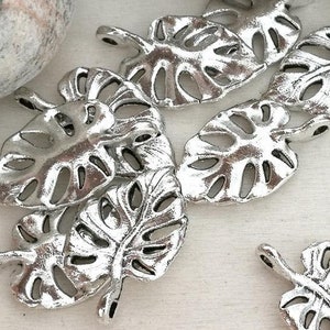 Blatt Charms, Monstera Blatt Anhänger Perlen, bis zu 40 Stück, Antik Silber 13 x 19 mm CM0043S