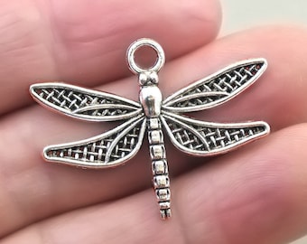 Dragonfly Charms, Dragonfly pendant beads, up to 8 pcs, Antique Silver 27X35mm CM1649S