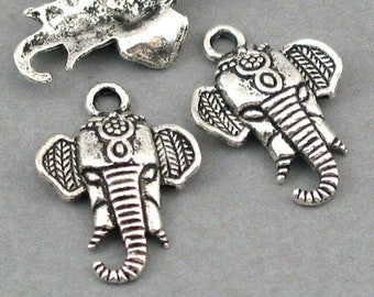 Elephant Charms, Elephant Head pendant beads, up to 12 pcs, Antique Silver 15X21mm CM0170S