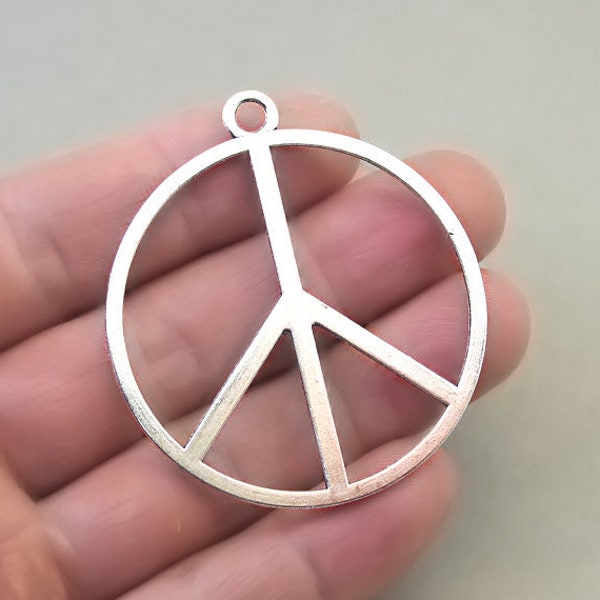 Peace Charms, Large Peace Sign pendant beads, up to 3 pcs, Antique Silver 48mm CM1367S