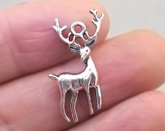 Deer Charms, Moose with Antler pendant beads, up to 20 pcs, Antique Silver 19X29mm CM1543S