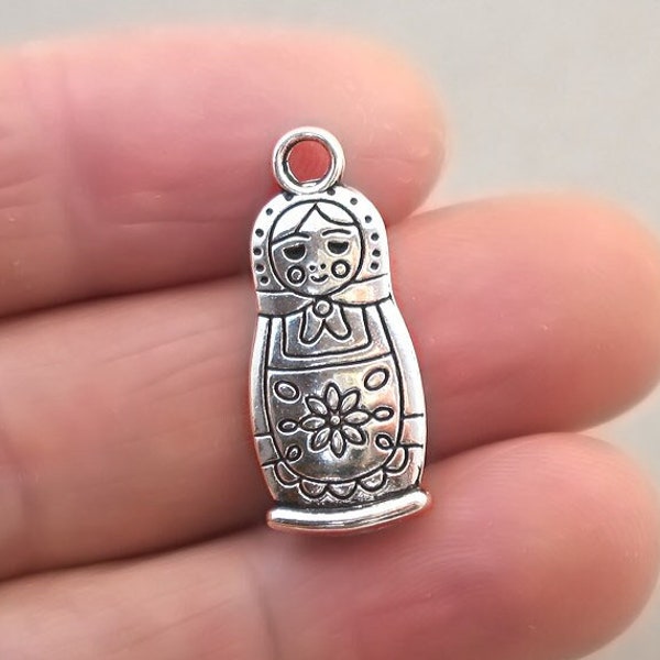 Charmes de poupée russe, perles pendentif Matryoshka, jusqu'à 8 pcs, Argent Antique 12X27mm CM1725S