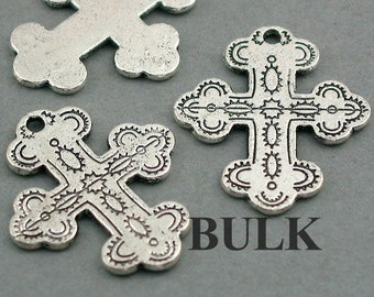 BULK 20 Cross Charms, Wholesale Cross pendant beads, Antique Silver 24X27mm CM0252S