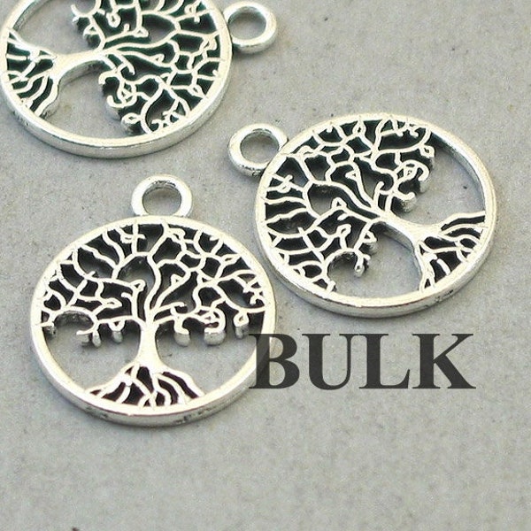 BULK 40 Tree Charms, Wholesale Tree of Life pendant beads, Antique Silver 16mm CM1731S