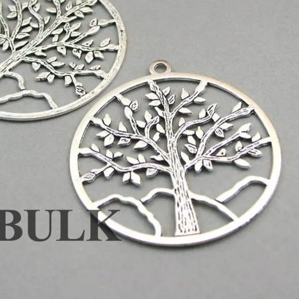 BULK 5 Tree Charms, Wholesale Large Tree of Life pendant beads, Antique Silver 57mm CM1142S