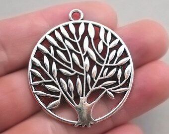 Ciondoli albero, perline pendenti grandi albero della vita, fino a 4 pezzi, argento antico 37 mm CM0090S