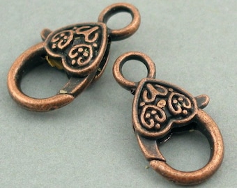 4 Lobster Clasps, Antique Copper 15X26mm BS01006H