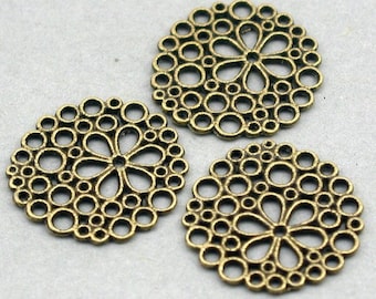 Flower Disc Charms, Filigree Flower pendant beads, up to 8 pcs, Antique Bronze 22mm CM0438B