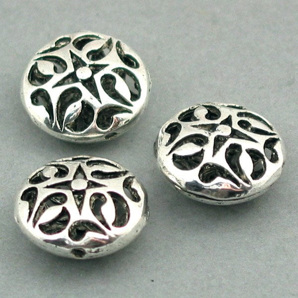 Hollow Lentil Beads, Filigree Round Beads, up to 8 pcs, Antique Silver 16mm BD0034S