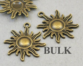 BULK 20 Sun Charm, Wholesale Sunshine pendant beads, Antique Bronze 24X28mm CM1205B