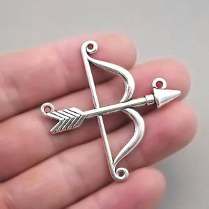 Bow and Arrow Charm Connectors, Large Bow & Arrow Link pendant beads, up to 10 pcs, Antique Silver 45X47mm CM1162S