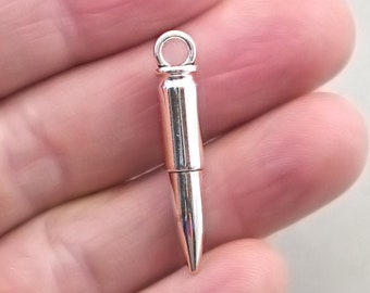 SC024 4 Bullet Charms Antique Silver Tone Large Size SC024 4 Bullet Charms Antique Silver Tone Large Size