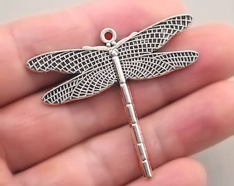 Dragonfly Charms, Large Dragonfly pendant beads, up to 4 pcs, Antique Silver 41X46mm CM1191S