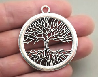 Ciondoli albero, perline pendenti grandi albero della vita, fino a 3 pezzi, argento antico 42mm CM1098S