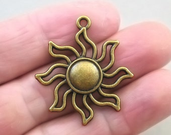 Sun Charm, Sunshine pendant beads, up to 6 pcs, Antique Bronze 31X35mm CM1632B