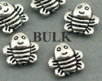 BULK 50 Honey Bee Beads, Wholesale Small Honey Bee beads, Antique Silver 8X8mm BD0019S