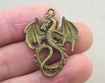 Dragon Charms, Dragon pendant beads, up to 15 pcs, Antique Bronze 26X34mm CM0942B