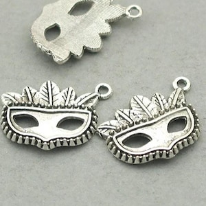Mask Charms, Party Mask pendant beads, up to 20 pcs, Antique Silver 16X22mm CM0840S