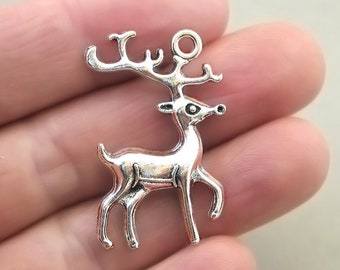 Deer Charms, Deer with Antler pendant beads, up to 6 pcs, Antique Silver 22X37mm CM1658S