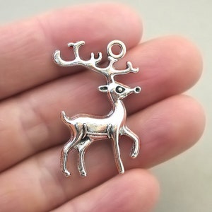 Deer Charms, Deer with Antler pendant beads, up to 6 pcs, Antique Silver 22X37mm CM1658S image 1