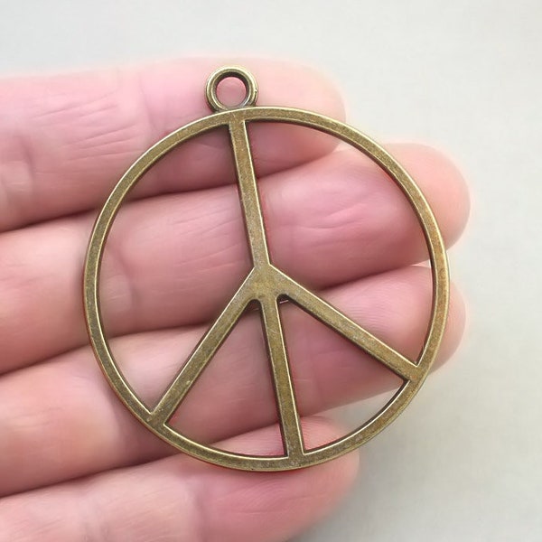Peace Charms, Large Peace Sign pendant beads, up to 3 pcs, Antique Bronze 48mm CM1367B