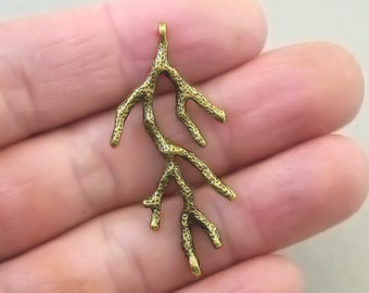 Coral Branch Charm Connectors, Twig Link pendant beads, up to 8 pcs, Antique Bronze 19X44mm CM1651B