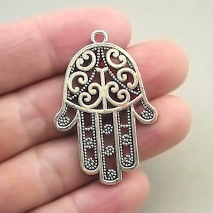 Hamsa Charms, Hamsa Hand pendant beads, up to 8 pcs, Antique Silver 30X45mm CM1659S