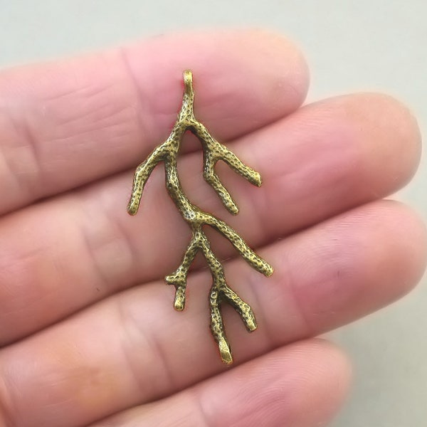 Coral Branch Charm Connectors, Twig Link pendant beads, up to 8 pcs, Antique Bronze 19X44mm CM1651B